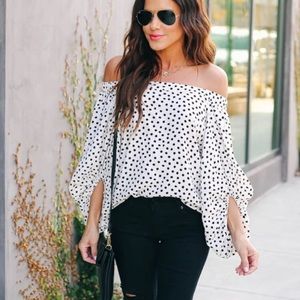 Nonna Spotted Off the Shoulder Blouse